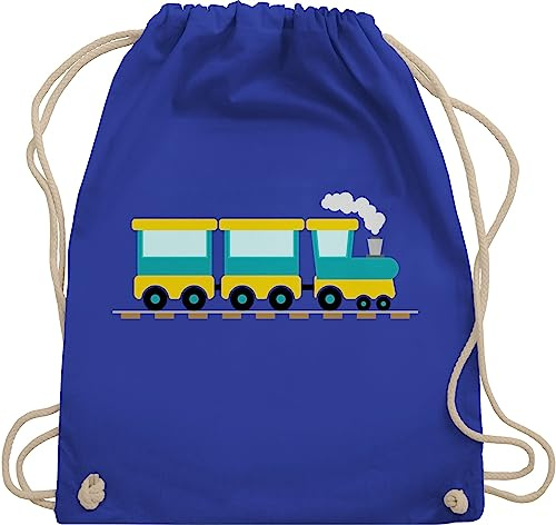 Turnbeutel Rucksack - Kinder Traktor Bagger und Co. - Eisenbahn - Unisize - Royalblau - kindergarten stoffbeutel kinderrucksack fahrzeuge zug beutel kindergartenrucksack für flugzeugen züge
