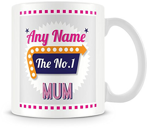 Mum Mug - Number 1 Retro Personalised Cup - Customise with Name - Pink