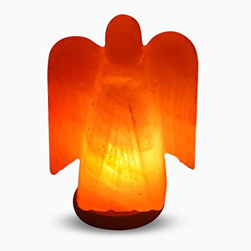 Angel Shape Himalayan Salt Lamp Pink Rock Crystal Light | Natural Quality Hand Crafted from Foothills of Himalayas Comes with Complete Fitting Wooden Base UK Switch Cable and Bulb (Angel Shape)