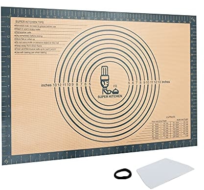 SUPER KITCHEN Tapete de Silicona Antiadherente para Pastelería con Cortador de Masa, Esistentes al Calor Tapetes para Amasar y Hornear, Bandeja Pizza Horno, Para Pan, Pasta, Fondant (60x40 cm, Gris)