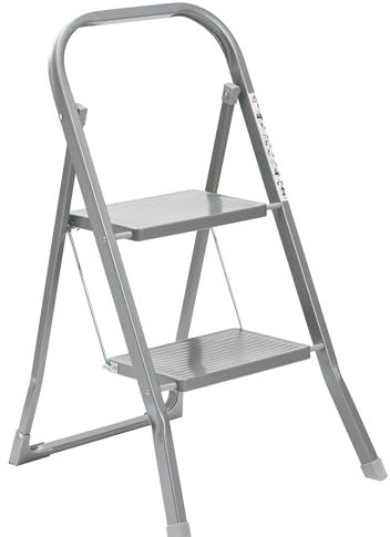 OurHouse 2 Tread Steel Step Ladder, Indoor Use with Non-Slip Feet, Foldaway 2 Step Ladder, 150kg Max Weight, Strong and Sturdy, Folding Ladder for Kitchen and Household Use, 91cm Height Lightweight
