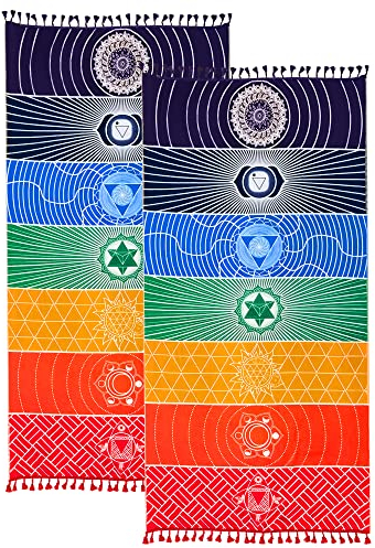 Neasyth Chakra-Meditationsmatte, Yoga-Teppich, Sonnenschutz, Schal, spirituelle Reiki-Chakren, Wanddekoration, Boho, Pilates, 150 cm (dünnes Polyester), 2 Stück