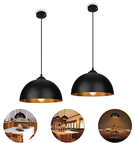 Lospitch Pendelleuchte Retro-Lampenschirm Hängelampe aus Metall 2x, Industrielle Vintage LED Pendellampe,E27 Fassung für max 60W, Ø 30cm(Ohne Leuchtmitte)für Wohnzimmer,Esszimmer,Keller,Bar