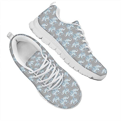 Dolyues Stammes Ethnisch Elefant Pattern Damen Laufsportschuhe Lässig Leicht Atmungsaktiv Draussen Fitnessstudio Gehen Joggen Turnschuhe(Grau)