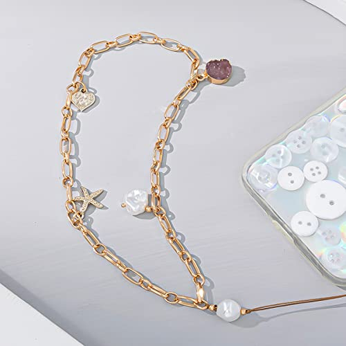 Universale Handykette Handgelenkschlaufe Kette,Gold Kette Perlen Anhänger Mobile Umhängeband Telefongurte Telefonkette Handyanhänger Schlüsselanhänger Taschenanhänger für Damen Mädchen Frauen,Anhänger