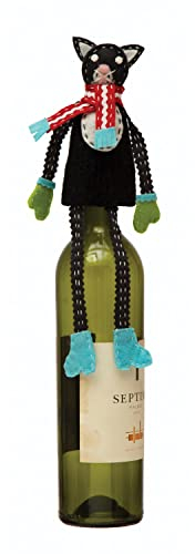 Creative Co-Op Handgefertigte Stoff-und Wollfilz-Katze in Schal, Flaschenaufsatz, mit Stickerei und Applikation, mehrfarbig, 25,4 cm hoch Brillen-und Barwerkzeuge, Wolle, 1 L x 3 W x 10 H