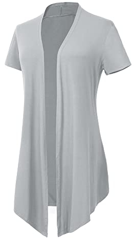 Donna Casuale Tinta Unita Maniche Corte Cardigan Estiva Leggero Giacca Aperto Anteriore (XXL, Grigio Chiaro)
