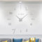 Meyiert Moderne rahmenlose DIY stumm große Wanduhr 3D Spiegel Aufkleber Metall große Uhren Wanduhr für Wohnzimmer Küche Home Office Schlafzimmer Schule Dekoration (Silber)