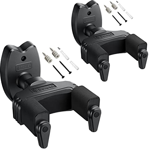 Donner Guitar Wall Mount Locking 2-Pack, Guitar Wall Hangers Auto Lock for Acoustic Electric Guitar Bass Mandolin, Black