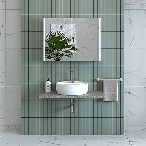 ROOMART Badezimmermöbel Set Atlantic 4 Teilig - 80 cm Spiegelschrank, 100 cm Unterschrank Mit Keramikwaschbecken, Hochschrank (Weiß)