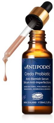 Antipodes Credo Probiotic Serum 30ml for Blemish-Prone Skin | Helps reduce the look of blemishes, dehydration and post-blemish marks with postbiotic peptides, bamboo ferment and bakuchiol