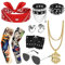 Hysagtek Punker Kostüm Zubehör, 11 Stück Punk Gothic Rocker Kit, Rocker Outfit Herren mit Punk Bandanas Handschuhe Punk Kette und Arm Fake Tattoo ärmel Cover, Karneval Party Schwermetall Disco