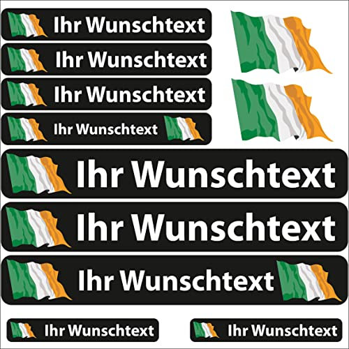 INDIGOS UG® Namensaufkleber Sticker - Flagge wehend - Land Irland - 13 Fahnenaufkleber - Aufkleber mit Namen & Wunschtext - Fahrrad - Auto - Motorrad - individuell personalisiert