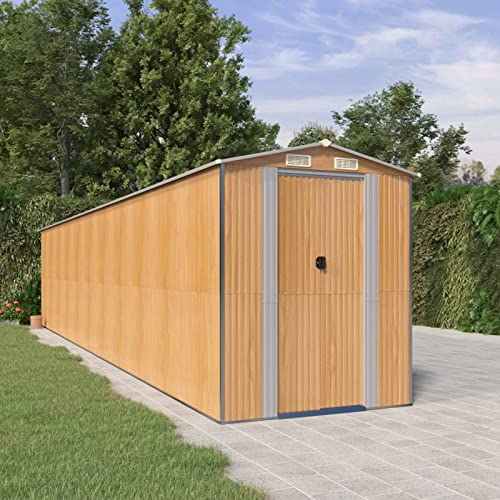 XIAOGUANG Geräteschuppen, Gerätehaus, Fahrradgarage, Gartenhütte, Fahrradunterstand, Gartenhäuschen, Garten Hütte, Fahrrad Unterstand, Hellbraun 192x938x223 cm Verzinkter Stahl