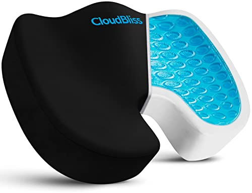 CloudBliss Gel Seat Cushion - Cooling Gel Enhanced Memory Foam Ergonomic Seat Cushion for Long Sitting for Office, Game, Car, Automotive, Airplane (Large, Black)