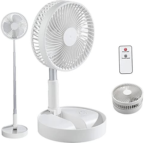 BESTBOMG Ventilator Leise mit Akku Standventilator mit Fernbedienung, Tragbarer Faltbarer Teleskopventilator, Tisch Ventilatoren Regelbar, USB-Aufladung 7200 mAh Akku