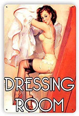 Retro Metal tin Sign Funny Dressing Room Pin Up Girl in Bath Vintage, Plaque Gifts Bar Restaurant Mural Posters Sign for Home Cave Garage bar Wall Decoration Vintage Metal Sign 8 x 12 inch