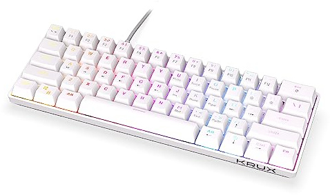 KRUX Qara 60% White mechanische Gaming-Tastatur, RGB, Weiß | Kompaktes 60%-Turnierlayout mit nur 291 mm, Outemu Red Switches, zonale RGB-Beleuchtung, 1,8-m-Kabel