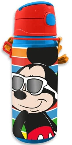 HOVUK Borraccia da 600 ml con Topolino, regalo per bambini, in alluminio, con cannuccia e tracolla, a prova di perdite e senza BPA, borraccia termica in metallo per bambini, JP00020