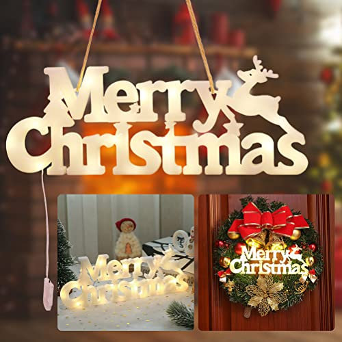 LED Merry Christmas Sign Hanging Merry Christmas lettere luci per albero di Natale e ghirlande, porta d'ingresso, finestra, parete tavolo decorazione (bianco)