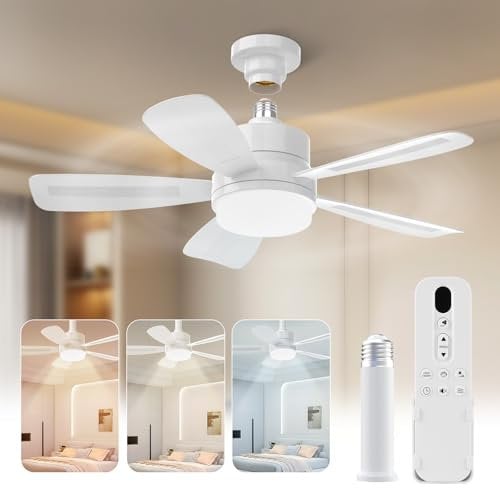 REYLAX 50CM LED Ceiling Fans with Lights and Remote, E27 Screw in Fan Light, 6 Fan Speeds, 3 Colours Stepless Dimming 2000 Lumens, Timer, Light Bulb Fan for Bedroom, Kitchen, Garage
