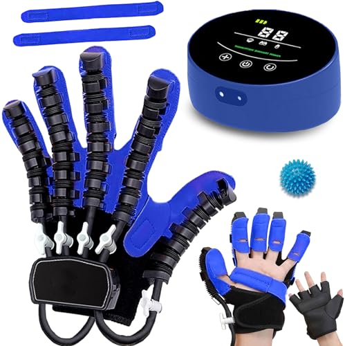 XNKLPY Finger Rehabilitations Roboter Handschuhe Fingertrainingsgeräte Reha Handschuhe Finger Reha Orthese Hand Exerciser Arthritis-Handschuhe(A:Linke Hand B:Rechte Hand)(Size:A M,Color:Blau)