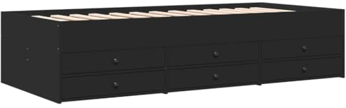 vidaXL Tagesbett, Gästebett mit 6 Schubladen mit Rollen, Schlafsofa für Schlafzimmer, Bettsofa Sofabett Daybed Bett, Schwarz 100x200cm Holzwerkstoff