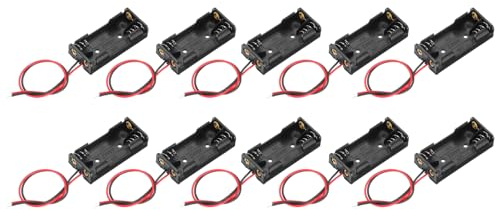 sourcing map Battery Holder Box 2 x AAA, 2 Slots 5.91 Wire Lead for AAA-Batteries Holder Box Container, 10Pcs