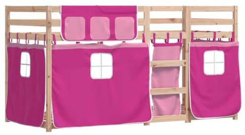 vidaXL Letto a Castello con Tende Rosa 80x200 cm Legno Massello Pino, Mobile Camera da Letto, Letto a Castello Doppio, Letto per Bambini