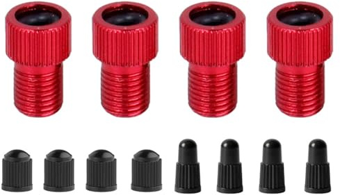 Kexpery Ventiladapter aus Aluminiumlegierung, Presta-zu-Schraderventil-Adapter, Presta-auf-Schraderventil-Adapter, Presta-auf-Schrader-Ventiladapter, Konverter für Ventile, Rot, 4 Stück