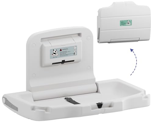 Stardrix Panda Care ADA Compliant Horizontal Wall Mounted Baby Changing Station, Foldable Diaper Changing Table with Liner Dispenser and Safety Straps for Commercial and Home Use