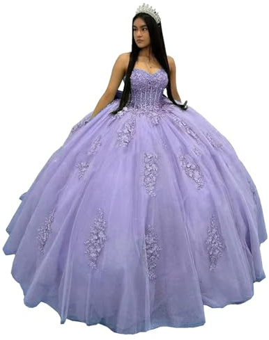 CLcaojun Vestidos de Quinceañera con Apliques de Encaje Vestido de Baile con Hombros Descubiertos de Tul Vestido de Graduación 2024 Vestidos Sweet 15 16 para Mujeres, morado, 36