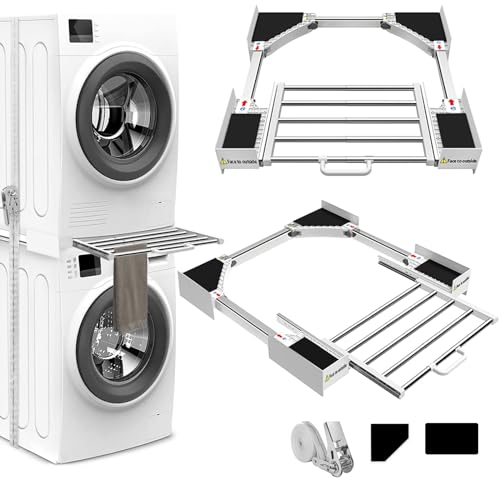 HHXRISE Waschtrockner-Stapelset, universelles Stapelset für Waschmaschine und Trockner mit ausziehbarem Schieberegal, verstellbares stapelbares Kit für 53,3–73,7 cm Frontlader-Wäsche mit