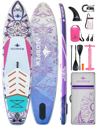 AEORPEW 335CM Premium SUP Board Set, Stand up Paddle Board for Aufblasbar, Mit Allem Zubehör und Universal Kamerahalterung, Paddling Board für 2+1 Personen/Familien, Anfänger, Fortgeschrittene, 200kg