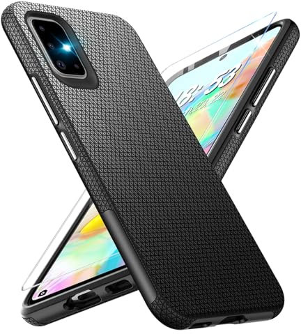 Vaki Handyhülle für Samsung Galaxy A71 4G Hülle mit Schutzfolie, Schutzhülle Galaxy A71 4G Bumper Stoßfest Case Rutschfester Textur Hard PC Rugged Hüllen Galaxy A71 4G Cover (Schwarz)