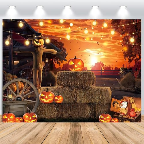 ASDCXZ Halloween Foto Hintergrund 3x2.5m, Terror Kürbis Vogelscheuche Herbst Abend Fotowand, Vinyl Fotografie Banner für Party Hexe Porträt Requisite