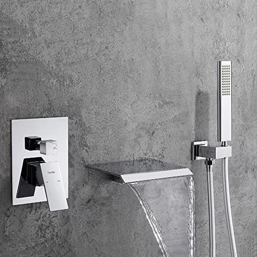 Badewannenarmatur Wasserfall mit Brause Wandmontiert Einhebelmischbatterie Mischbatterie Badewanne Unterputz mit Handbrause,Chrom