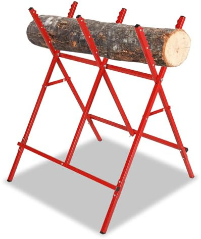 Gimisgu Saw Horse Foldable Sawhorse Wood Sawing Sturdy Steel Workmate Logging Cutting Log Wood Stand Trestle Workmate Logging Load Capacity 100KG Sawing Forestry Workshop Red(2 Set)
