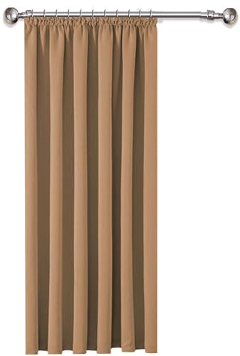 AMEHA Blackout Curtains Pencil Pleat Curtains for Bedroom 66x84 Inch Thermal Insulated Super Soft Door Curtains Beige 1 Panel with Tieback
