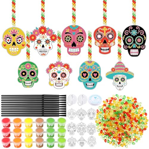 Pasimy Lot de 36 attrape-soleil Jour des morts - Kits de peinture Dia de los Muertos - Décorations à suspendre pour fenêtre - Décoration à faire soi-même - Crâne en sucre - Squelette - Projet d'art -