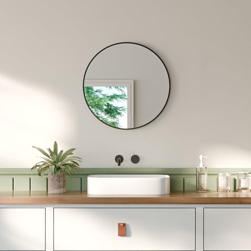 S'AFIELINA® Runder Spiegel 40 cm Schwarz, HD-Wandspiegel Mit Rahmen, Einfache Montage, Geeignet für Badezimmer, Wohnzimmer, Flure und Andere Orte