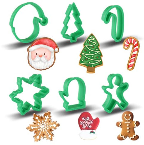 PTaizjjz Mini Christmas Cookie Cutter Set, 6pcs Biscuit Cutters, Gloves/Xmas Tree/Cane/Snowflake/Gingerbread Man/Santa Claus Shape Cookie Stamps for Christmas Party