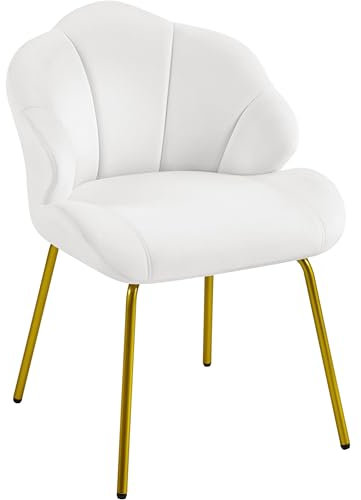 Yaheetech Velvet Armchair, Accent Tub Chair with Metal Legs, Cute Vanity Chair with Shell Shaped Backrest for Living Room/Bedroom/Makeup/Office, White