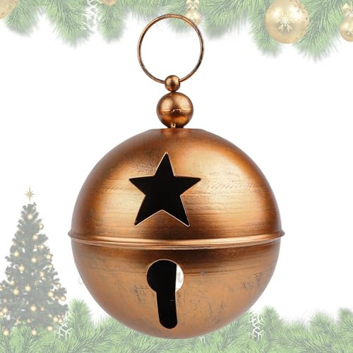 YiYa Große Weihnachtsdekoration, Glocke, Ornament mit Stern, 24,9 x 31,8 cm, Weihnachtsglöckchen für Weihnachtsbaum, Tür, Haus, Garten, Dekoration (Gold)