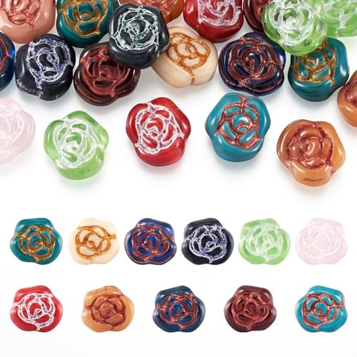 Craftdady 20 Stück handgefertigte Rosen-Perlen, Blume, Edelstein, lose Abstandshalter, transparente glasierte Perlen für Schmuckherstellung, DIY, Halskette, Armband, Handwerk