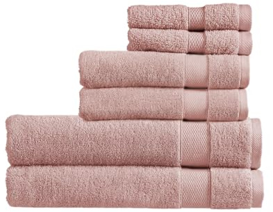 Christy Refresh Bathroom Towel Set | Set of 6 | 2 Bath Sheets 2 Hand Towels 2 Face Cloths | Quick Dry | Gentle Pastel Tones | Soft Absorbent Shower Towels | 100% Cotton 550GSM | Dusty Pink