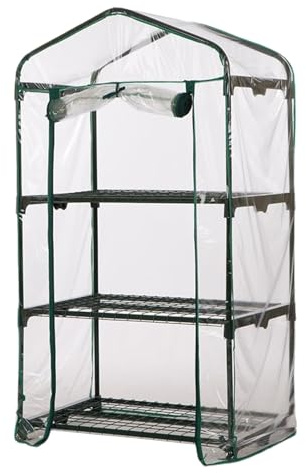 Serra da interni, serra portatile a 3/4 livelli con ruote bloccabili, con copertura con cerniera, ripiani in acciaio, serra da esterno per l'inverno