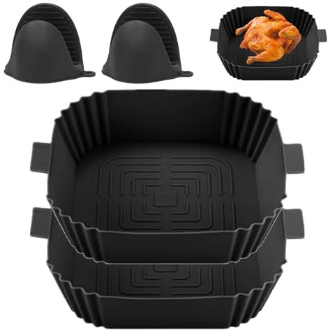 2 Stück Silikonform Heißluftfritteuse für Philips Airfryer 2000 4.2L/Russell Hobbs 4L, Air Fryer Silikon Einsatz mit zwei Ofenhandschuhe, Backform Zubehör für Cosori 3,8 L- 4,7 L, Ninja Pro 4.7L