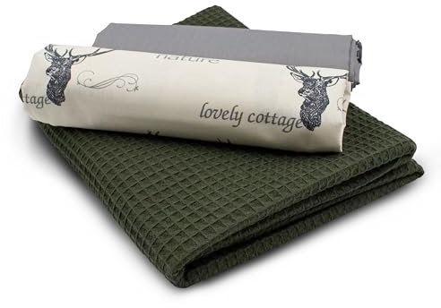 VmG-Store Waffelpique + Baumwollstoff Set farblich abgestimmt Waffel Stoff 100% Baumwollstoff Tex Standard 100 (Hirsch Geweih Landhaus Set97)