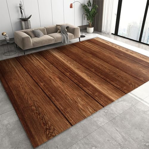 Teppich 100 X 140 Cm, Moderner Rustikaler Teppich, Brauner Patchwork-Teppich Mit 3D-Holzbrettdruck, Vintage-Bauernhaus-Dekormatte Im Landhausstil, Waschbarer, Rutschfester Teppich Für Wäsche, Terra